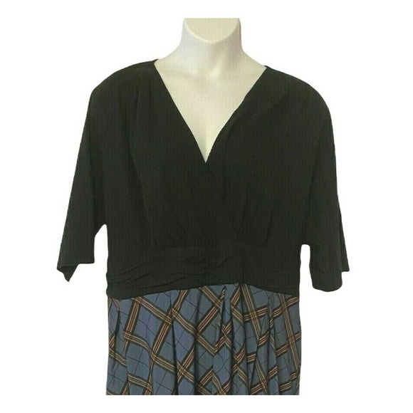 ❣️eShakti Pockets Plaid Mixed Media Half Sleeve Fall Office Career Twofer Dress - Picture 3 of 7